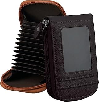 DKER Genuine Leather Mini Credit Card Case Organizer Compact Wallet with ID Window for Men And Women - 2 Pack Coffee+Brown