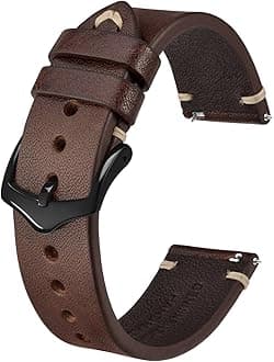 BISONSTRAP Men's Watch Bands, Hand-Stitched Leather Watch Straps, Quick Release, 18mm 19mm 20mm 21mm 22mm
