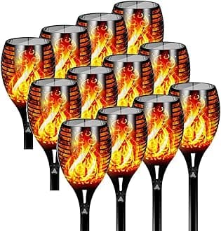 YU WELL Pack of 12 Solar Flickering Flame Torch Light 58cm LED Waterproof Torch Light for Garden Lawn Patio Halloween Outdoor Décor