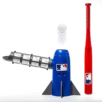 Franklin Sports MLB Kids Pitching Machine - POP ROCKET Kids Baseball Trainer - Includes 5 Plastic Baseballs & Baseball Bat, Multicolor