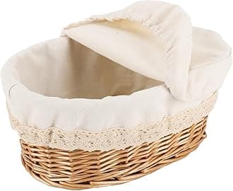 YAHUAN Round Bread Basket Serving Woven Bread Baskets Wicker Basket Sourdough Proofing Basket with Removable Liner and Cover (Wicker)