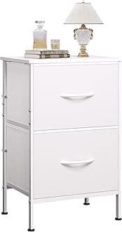 WLIVE White Night Stand, Small Dresser with 2 Drawers & Wooden Top, Nightstand with Fabric Bins, Bedside Table End Table for Bedroom, Closet, Entryway, College Dorm, White