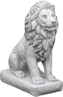 gartendekoparadies.de Small lion straight, stone figure, H. 34 cm, 10 kg, gray, frost-proof made of cast stone for outdoor use (straight)