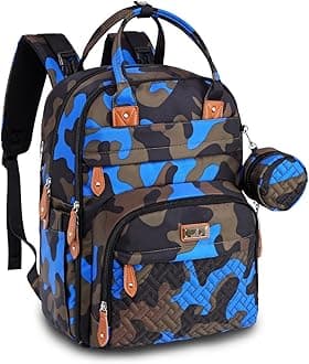Diaper Bag Backpack - Baby Essentials Travel Tote - Multi Function Water Resistant Diaper Bag, Travel Essentials Baby Bag with Changing Pad, Stroller Straps & Pacifier Case - Blue Camo