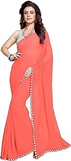 Women's Soft Georgette Designer Mirror Border work Plain Saree with Blouse Piece