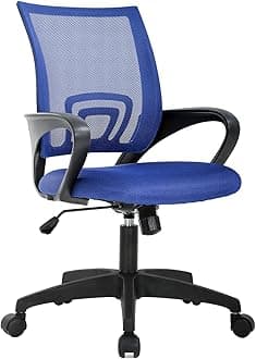 BestOffice | Ergonomic Office Chair | Mid-Back Swivel Desk Chair | Breathable Backrest & Lumbar Support | Adjustable Height | Sponge Seat | Rolling Wheels | Blue | for Adults & Women