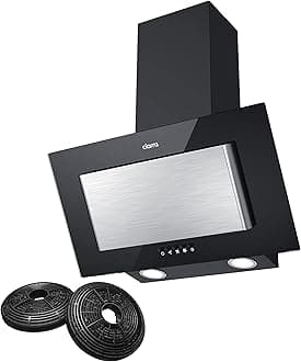CBCB6736D Class A Angled Cooker Hood 60cm Black with CBCF002X2 Carbon Filters Chimney Vent Hood with LED Lights Ducted & Ductless Wall Mounted Kitchen Extractor Fan