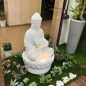 ‎SwarnNest Interiors Resin Buddha Statue Decorative Water Fountains for Outdoor Living Room, Office, Garden 4 Feet Large Buddha Fountain, Sitting Pose, Large Big Size (Design 6)
