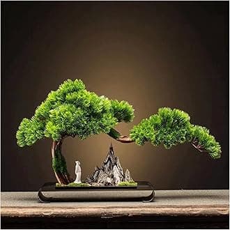 Xu Yuan Jia-Shop Artificial Plants in Pots Artificial Plant Welcoming Pine Bonsai, 17 Inches High Green Fake Potted Plants, for The Faux Tree Next to The Living Room TV Cabinet Artificial Bonsai Tree