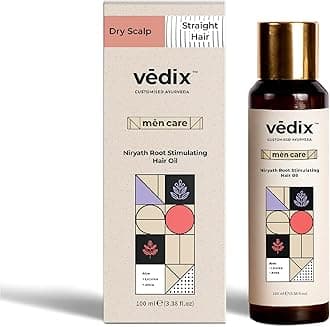 Vedix Customized Ayurvedic Mens Hair Oil for Hair Growth - Vedix Niryath Root Stimulating Hair Oil With Aloe Vera + Licorice + Amla Customized For Dry Scalp & Straight Hair - 100ml