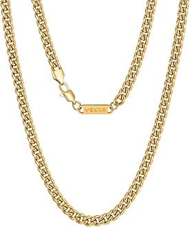Men's Gold Chain, 18K Real Gold Plated Miami Cuban Link Chain, Durable No Color Fading 3mm 4mm 6mm Men’s Necklace Chain Urban Fashion Street Wear