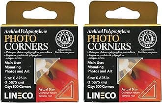 LinecoInfinity 0.625" Acid-Free Archival Photo Corners Self Adhesive, Pressure Sensitive, Non-Yellowing, Mount Corners for Pictures, Scrapbook, DIY, Displaying Pictures.(Pack of 500), 2 Pack.