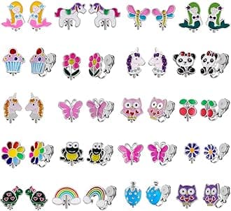 20 Pairs Kids Clip on Earrings for Girls - Cute Animal Clipon Earrings Pack for Little Girls - Colorful Flower Clip-on Earrings Set for Teens Girls