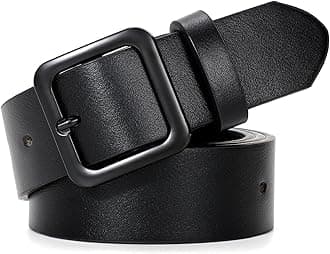 Women’s Leather Belts for Jeans Pants Dresses Fashion Ladies Black Belt with Square Buckle