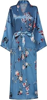 DandyChic Women's Long Floral Satin Robes Imitation Silk Sleepwear Bridal Dressing Gown for Bridesmaid Nightgown