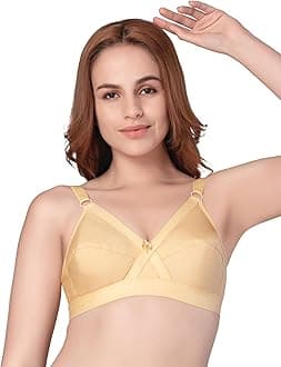 DAISY DEE Women's Cotton X-Frame Pannel Fit-Cross-Lace Bra Non-Padded Cross Belt Seamed Wirefree with Adjustable Straps V-Neck Full Coverage Everyday Bra - NTRSHA