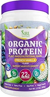 Plant Based Organic Protein Powder, Vegan Protein Powder for Men & Women, 22G Protein Per Serving, Non-Dairy, Gluten Free, Lactose Free, No Sugar Added, French Vanilla, 2.2 lb, 25 Servings