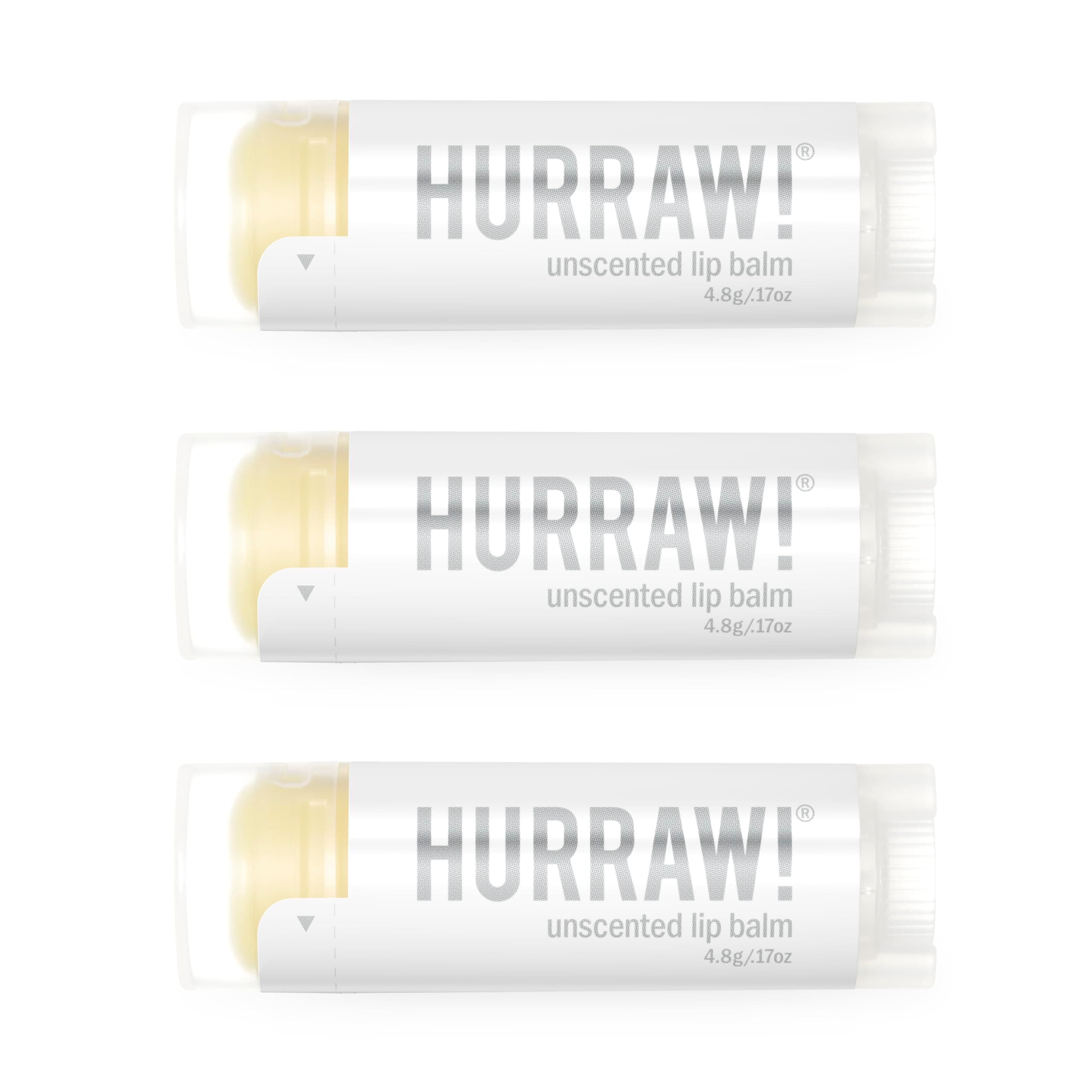 Hurraw! Unscented Lip Balm, 3 Pack: Organic, Certified Vegan, Cruelty and Gluten Free. Non-GMO, 100% Natural Ingredients. Bee, Shea, Soy and Palm Free. Made in USA