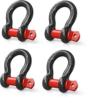 Nilight 4 Pack Small Shackles 5/8" D-Ring Shackle 3.25 Ton (7165 Lbs) Capacity Heavy Duty Off Road Recovery Shackle Kit for Cars and Other Applications for Tie Downs, Black Red