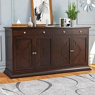 Solid Sheesham Wood Wooden Sideboard Storage Cabinet & Chest of Drawer : Ideal for Living Room and Bedroom with 2 Drawers and 4-Shelf Storage (Colton, Walnut Finish)