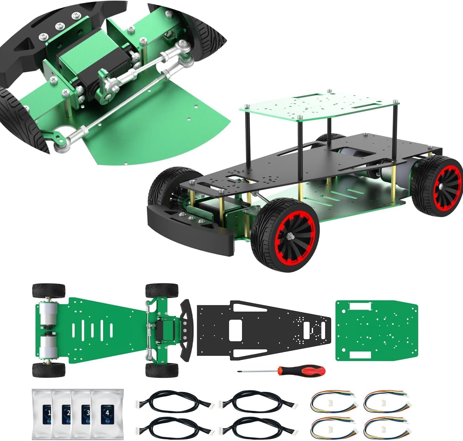 Yahboom Robot Car Chassis Ackerman Steering Chassis 520 Coded Geared Motor Platform Kit for Arduino Raspberry Electronic Competition Remote Control RC Toy DIY Maker (Ackerman Steering Chassis)