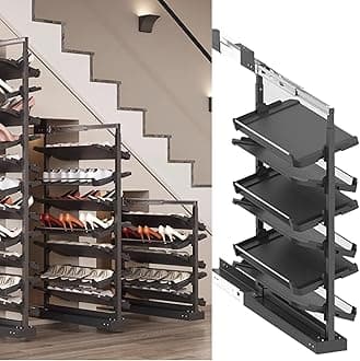 Pull-Out Shoe Rack Organizer for Closet Shoe Cabinet,Adjustable Height Retractable Metal Stackable Shoe Rack, Vertical Shelf Organizer for Small Bedroom Closet, Space Saving Storage, Black(48cm,6 Tier