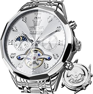 Automatic Watch for Men Luxury Diamond Self Winding Multifunctional Men's Calendar Watch Stainless Steel Waterproof Luminous Male Watches