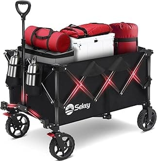 Sekey Collapsible Foldable Wagon with 330lbs Weight Capacity, Heavy Duty Folding Wagon Cart with Big All-Terrain Wheels & Drink Holders. Black
