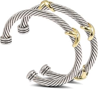 NANDUDU2 Pcs Cuff Bracelet for Women Cable Wire Bracelet - Two Tone Twisted Bangle Bracelet - Silver Cuff Vintage Bracelets Jewelry
