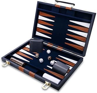 Backgammon Set - Classic Board Game with Premium Leather Case - Portable Travel Strategy Backgammon Game Set for Adults, Kids - Suitable as (11inch, Navy)