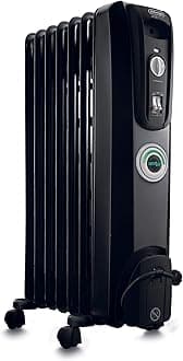 DeLonghi Oil-Filled Radiator Space Heater, Quiet 1500W, Adjustable Thermostat, 3 Heat Settings, Energy Saving, Safety Features, Nice for Home with Pets/Kids, Black, Comfort Temp EW7707CB