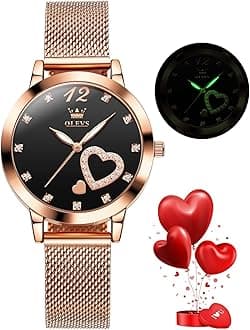 OLEVS Ladies Watch Japanese Quartz Rose Gold Stainless Steel Mesh Strap Diamond Luxury Dress Waterproof Luminous Bracelet Sets