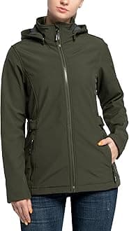 Outdoor Ventures Women's Softshell Jacket with Removable Hood, Insulated Windbreaker Waterproof Warm Fleece Lined Coat