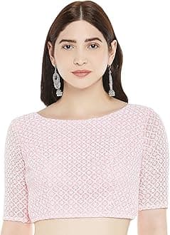 STUDIO ShringaarWomen's Chikankari Saree Blouse with Elbow Sleeves