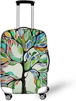 HUGS IDEA Durable Thickness Elastic Luggage Protective Cover Colorful Tree Printed Travel Suitcase Covers for 18/20/22 Inch