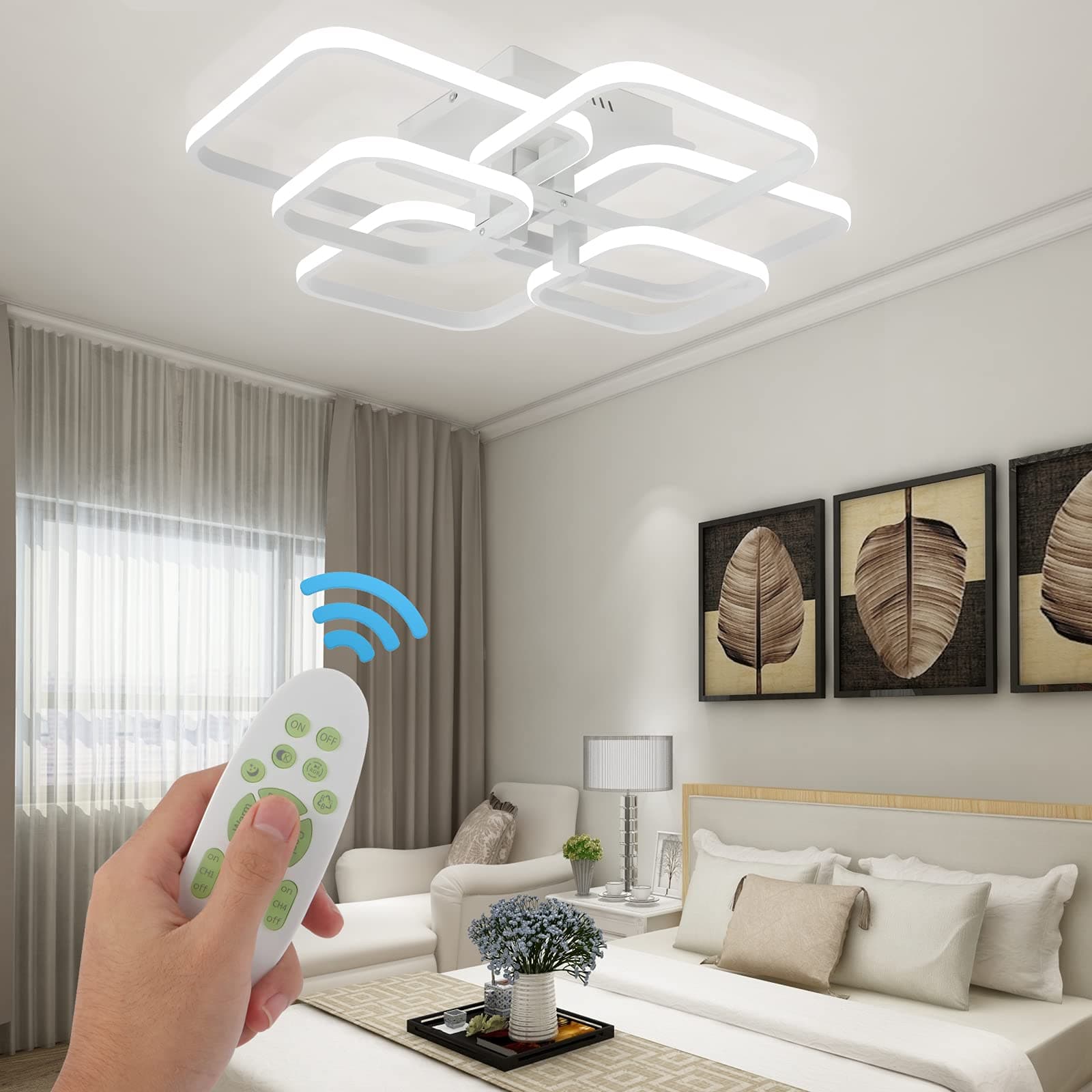 Modern LED Ceiling Light Lighting Fixture Flush Mount Ceiling Lamp Dimmable with Remote Control Close To Ceiling Lights 3000K-6000K Chic 6 Rings Design Kitchen Island Light for Bedroom Living Room