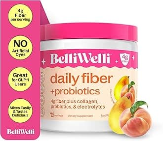 Daily Fiber Powder Supplement with Collagen, Probiotics & Electrolytes | Supports Digestive Health, Gut Balance & Deinflammation | Peach & Mango | 16 Servings