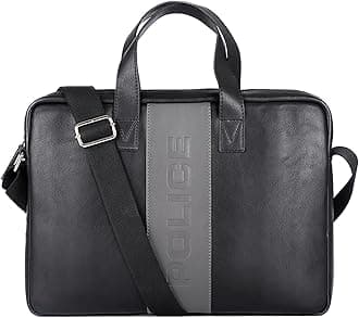 Police Laptop Messenger Bag For Men and Women | 15 Inch Briefcase Leather Office Bag For Men With Splashproof And Padded Protection | Multipocket with Adjustable Shoulder Strap - Black & Grey