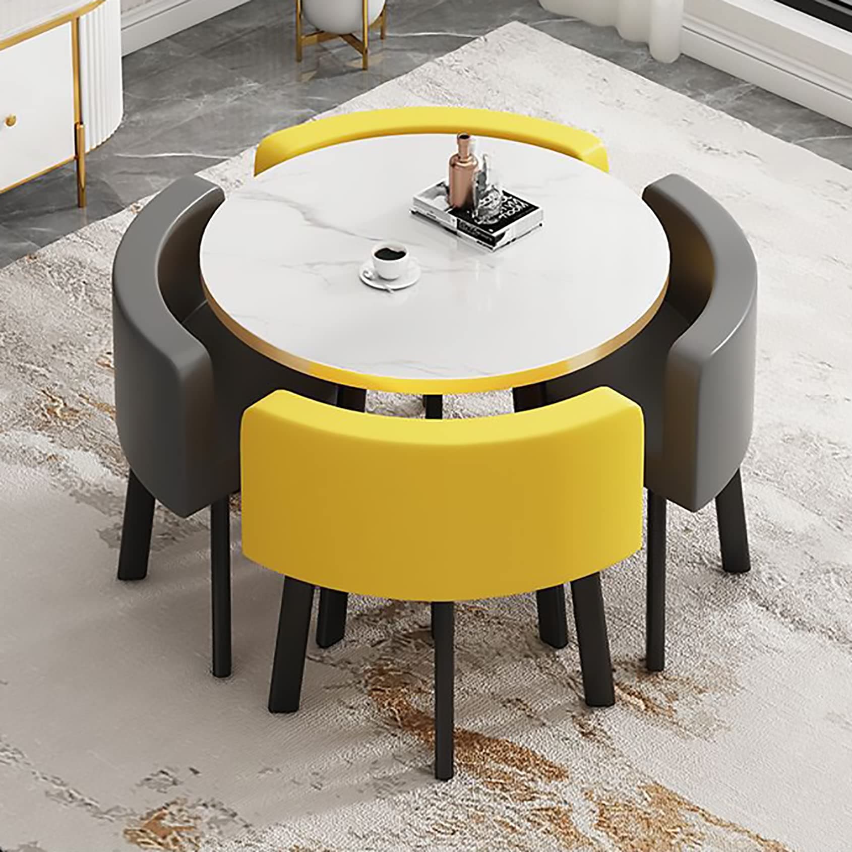 HIAPES Round Dining Table and Chairs 4 Set, Conference Table Round, Meeting Table with Chairs, Round Dining Table with 4 Chairs Set, For Dining Room and Kitchen 100cm Stil.2