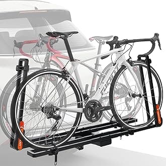 TOOENJOY Folding Hitch Bike Rack Platform, Heavy Duty Bicycle Carrier with Single Load Arm and Tier Strap, Fits 2" Hitch Receiver for SUV Pickup Truck, 2-Bike Capacity
