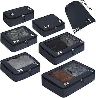 ECOHUB 7 Pcs Set Travel Luggage Organiser, Packing Cubes Suitcase Packing Bags with Clothes Storage Bag Shoes Bag Toiletry Bag Laundry Bag Underwear Bag, Eco Friendly Travel Accessories Travel Pouch