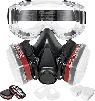 Respirator Mask with Filters, Half Face Gas Mask with Safety Glasses, Asbestos Mask for Resin, Fume, Painting, Welding, Organic Vapor and Dust