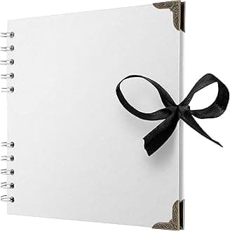 Bstorify Square Scrapbook Photo Albums 36 Pages (18 x 18 cm) White Thick Paper, Hardcover, Metal Corners, Ribbon Closure - Ideal for Your Scrapbooking Albums, Art & Craft Projects