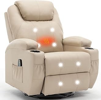 Recliner Chair, Rocking Chair with Massage and Heat, 360° Swivel Recliner Chairs for Adults, Rocker Manual Recliner with Remote Control and Cup Holder for Living Room, Bedroom, Nursery