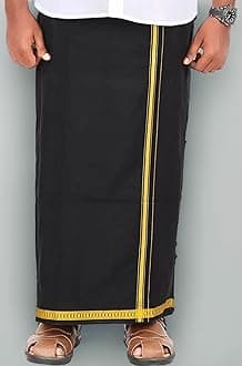 Men's Pure Cotton Lungi (2 Meters) Casual Daily Ware Black Lungi Free Size Thin Gold Border