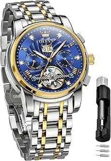 OLEVS Self Winding Watches for Men Tourbillon Automatic Mechanics Luxury Dress Stainless Steel Strap Luminous Waterproof Men Wrist Watches