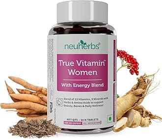 NeuherbsTrue Vitamin | 30 Veg Tablets | Plant Based Multivitamin For Women With 13 Vitamins & 9 Minerals With Herbs To Support Beauty, Bones & Daily Wellness | Gluten Free Multivitamin