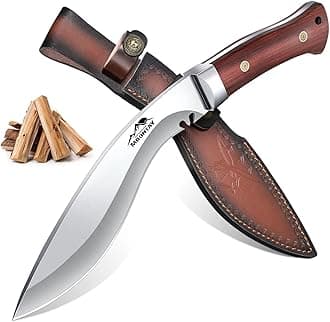 Fixed Blade Kukri Knife - VG10 Steel Hunting Knife with Sheath, Full Tang Survival Knives with Wood Handle for Bushcraft Camping Fishing Hiking BBQ, Christmas Gifts for Men and Women