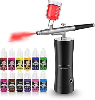 Cake Airbrush Decorating Kit from Futebo: Portable Cordless Air Brush Gun Set with 12 Vivid Airbrush Liquid Food Colors, Decorate Cakes, Desserts or Other Baking Food(Color: Black)