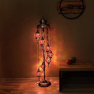 Asylove Turkish Floor Lamp, Mosaic Turkish Lamp, 7 GlobeFloor Lighting Standing Decorative Home Modern Designs Offer Handmade Glass 5 inch Globe - Total Dimensions 18 x 18 x 60 inch (Orange)